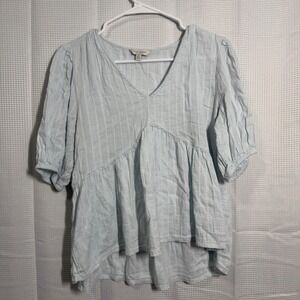 Lucky Brand Light Blue Peasant Blouse Top Short Sleeve V Neck Women's S